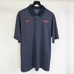 Nike Dri-Fit University of Illinois Illini Striped Polo Shirt Men's XL Blue Golf